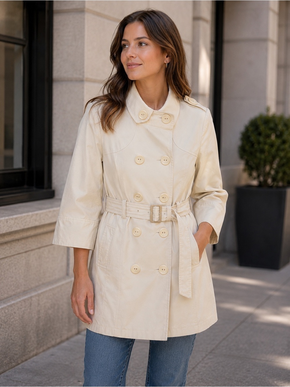 Urban Behavior Cream Trench Coat Size S Spring Classic Neutral Belted Cotton